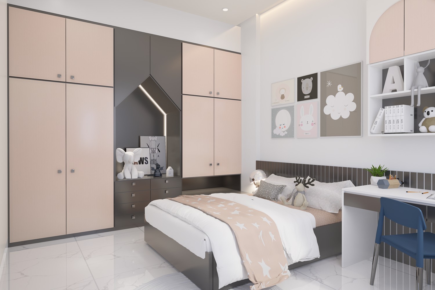 grey and pink laminate wardrobe design for bedroom