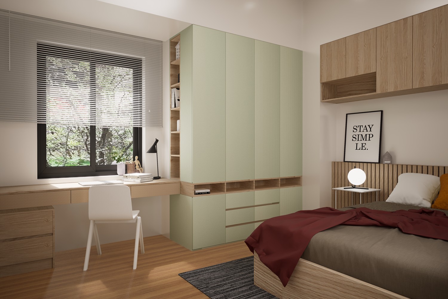 Classic Wooden Wardrobe Design for Bedroom with Overhead Storage