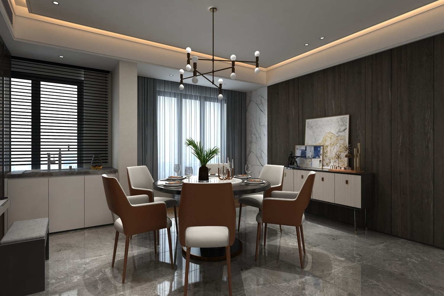 Black gloss laminates for dinning room design