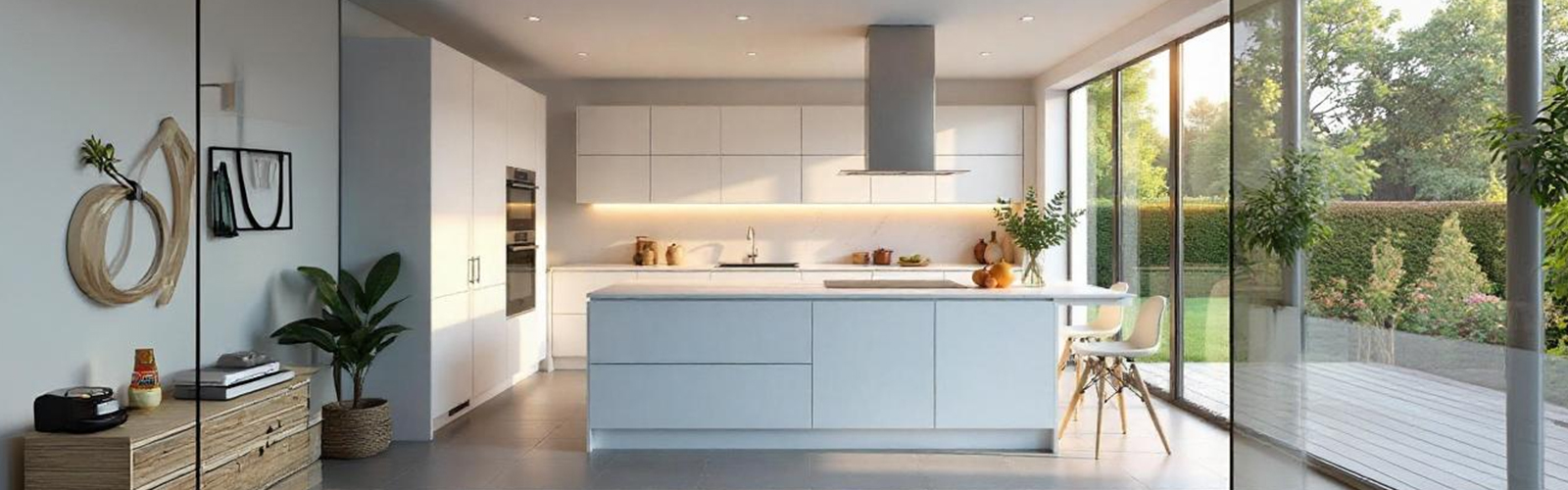White laminates open kitchen cupboard design