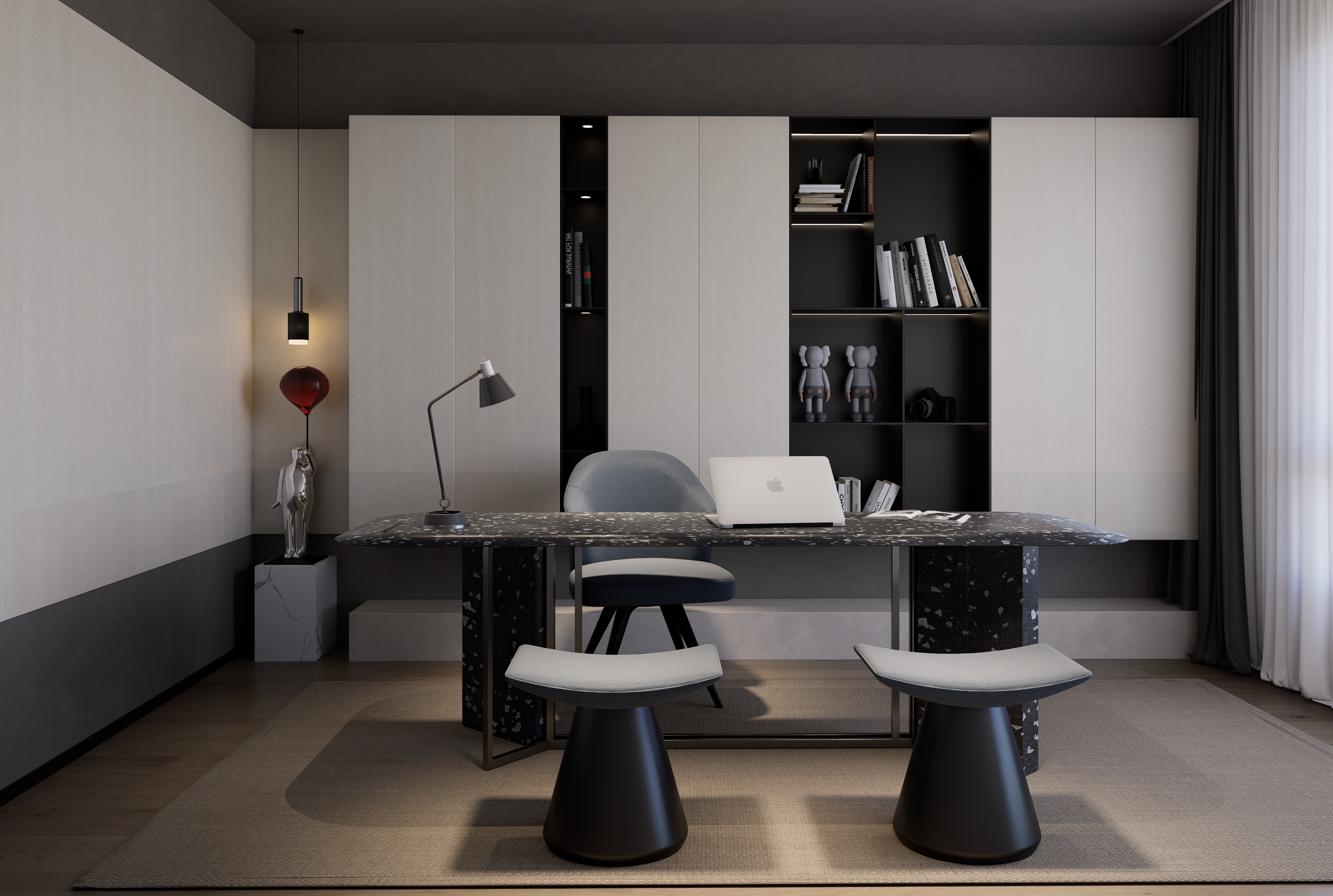 matt grey and black home office design