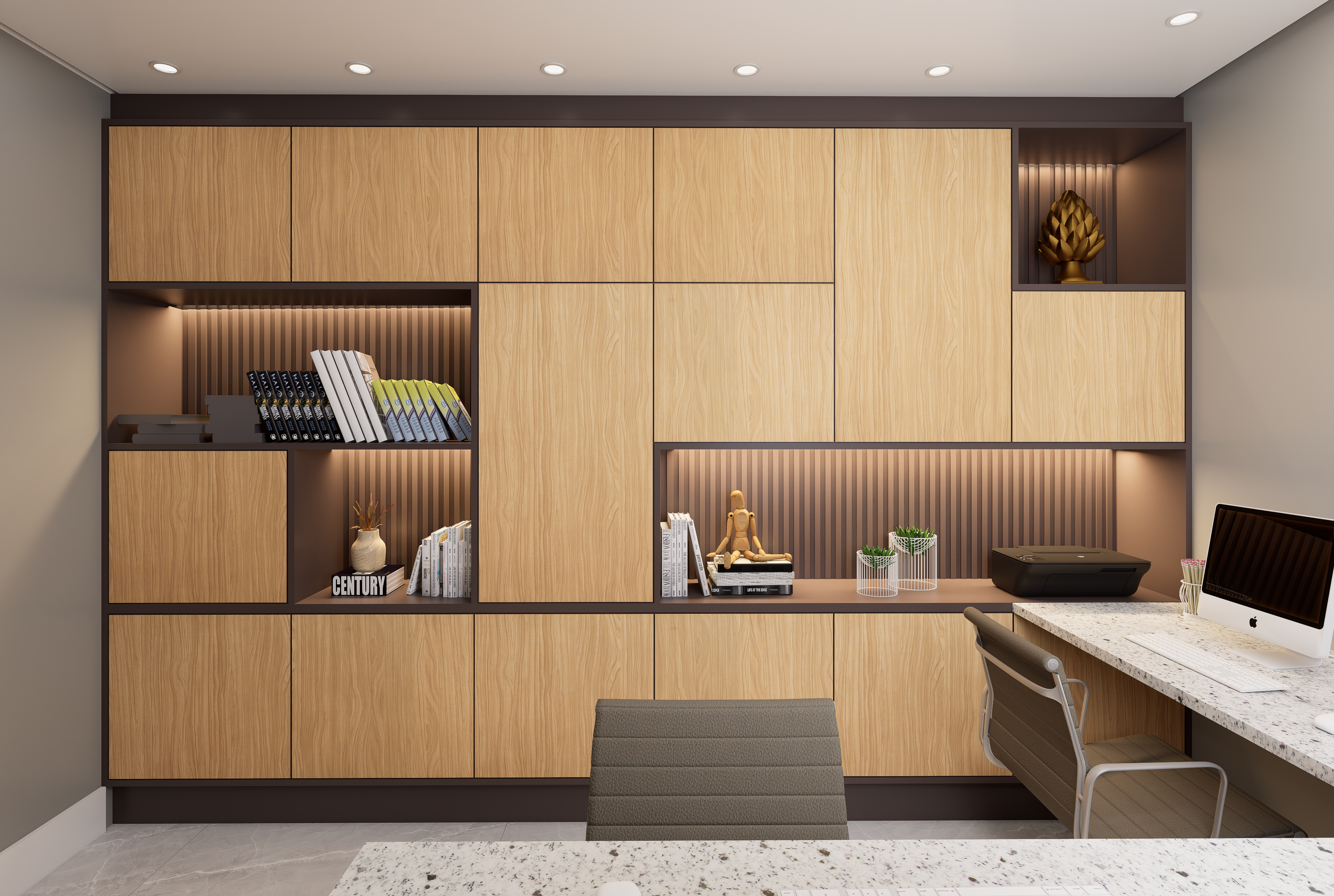 bright an airy light wood home office design