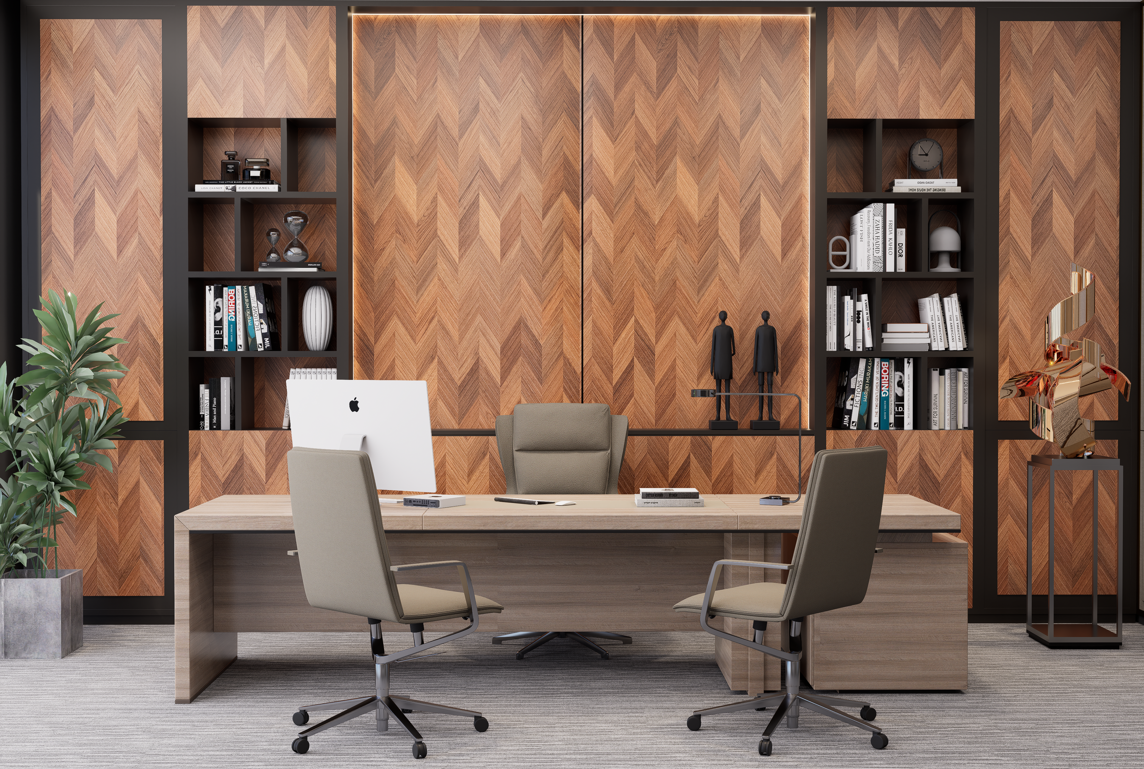 textured wood home office design