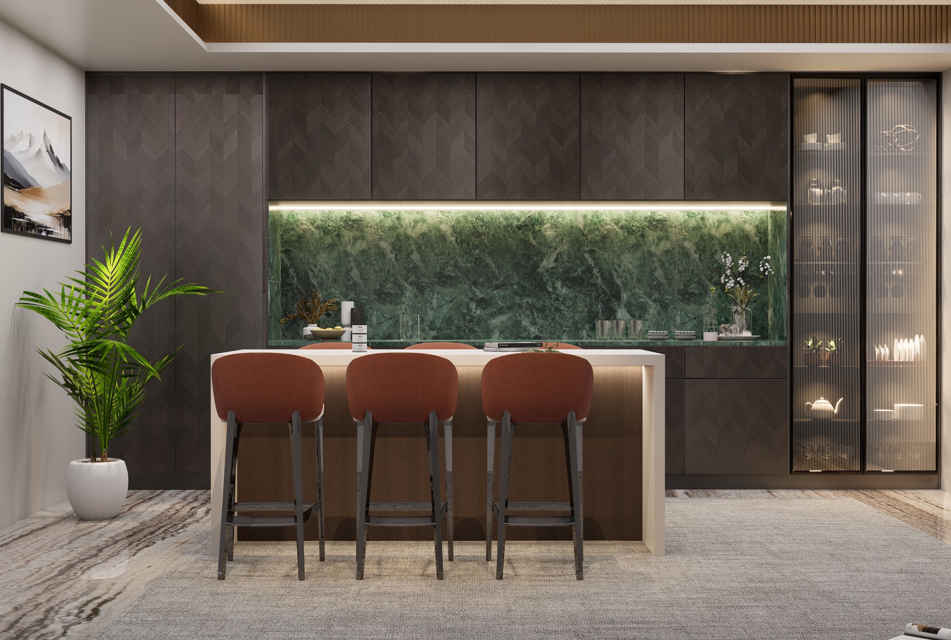 Black textured laminates for crockery shelves design