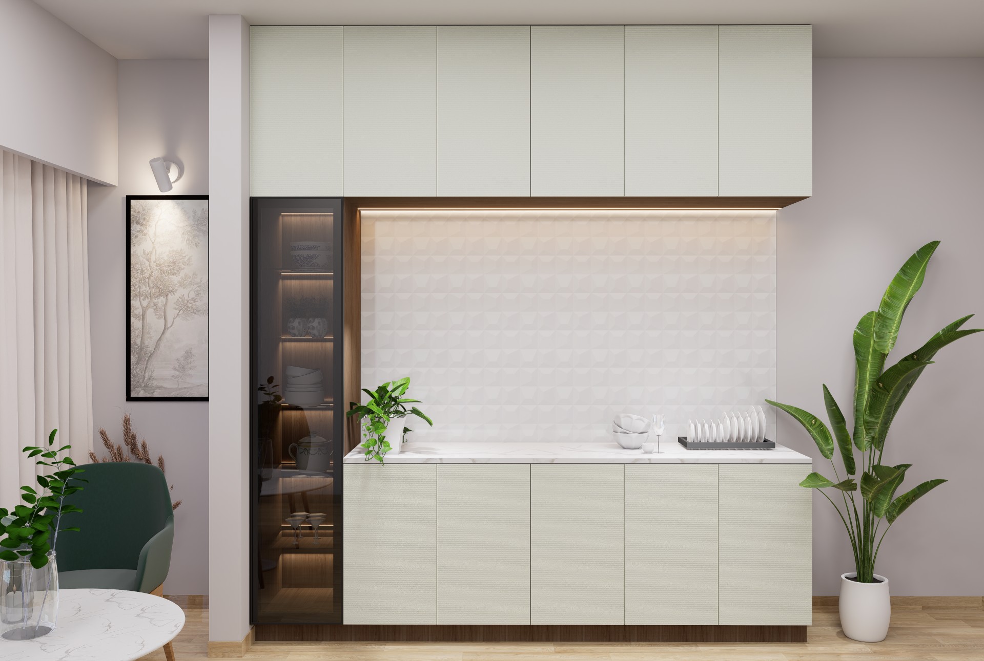 white matt laminates for crockery shelves design