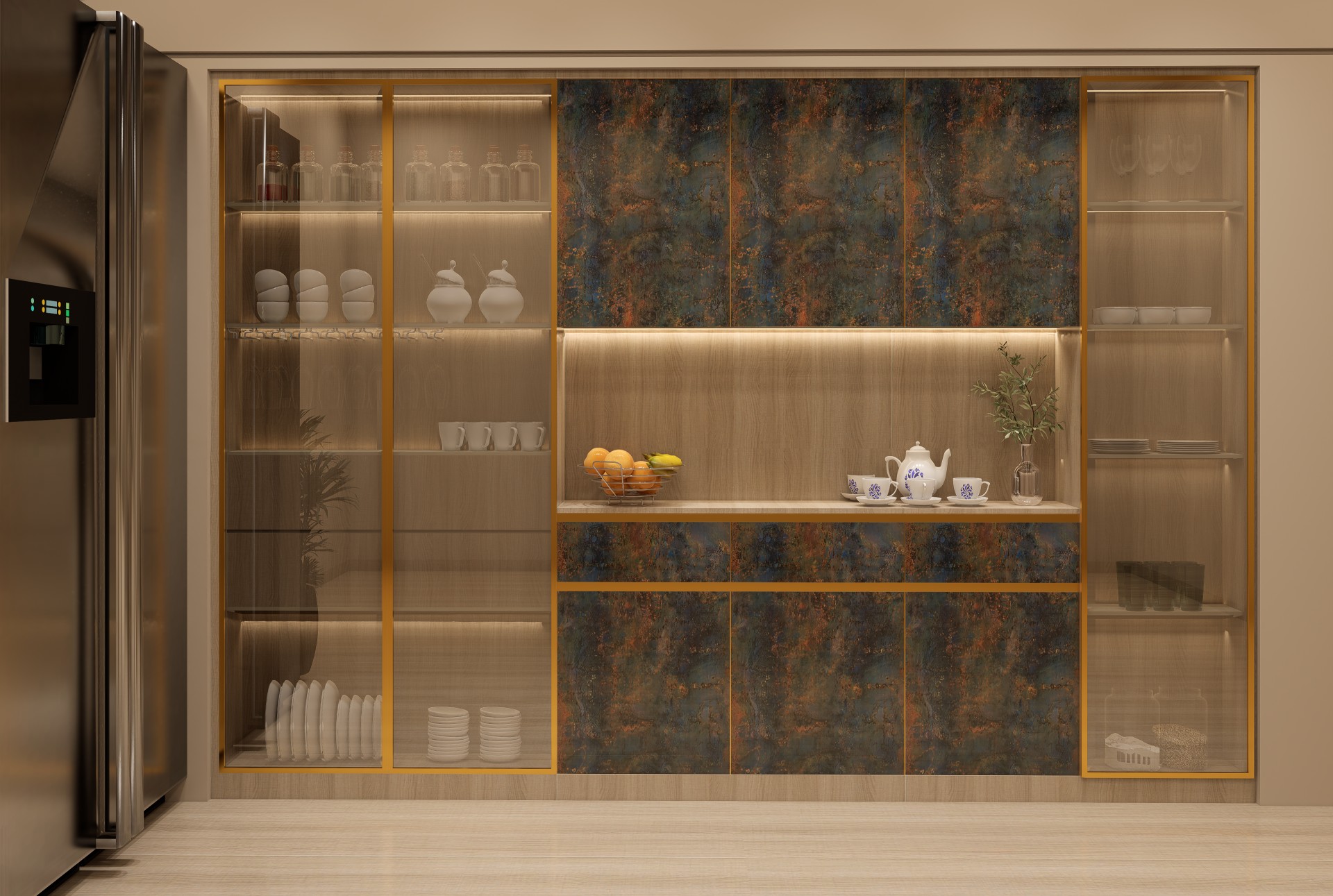 Textured laminates for crockery unit design