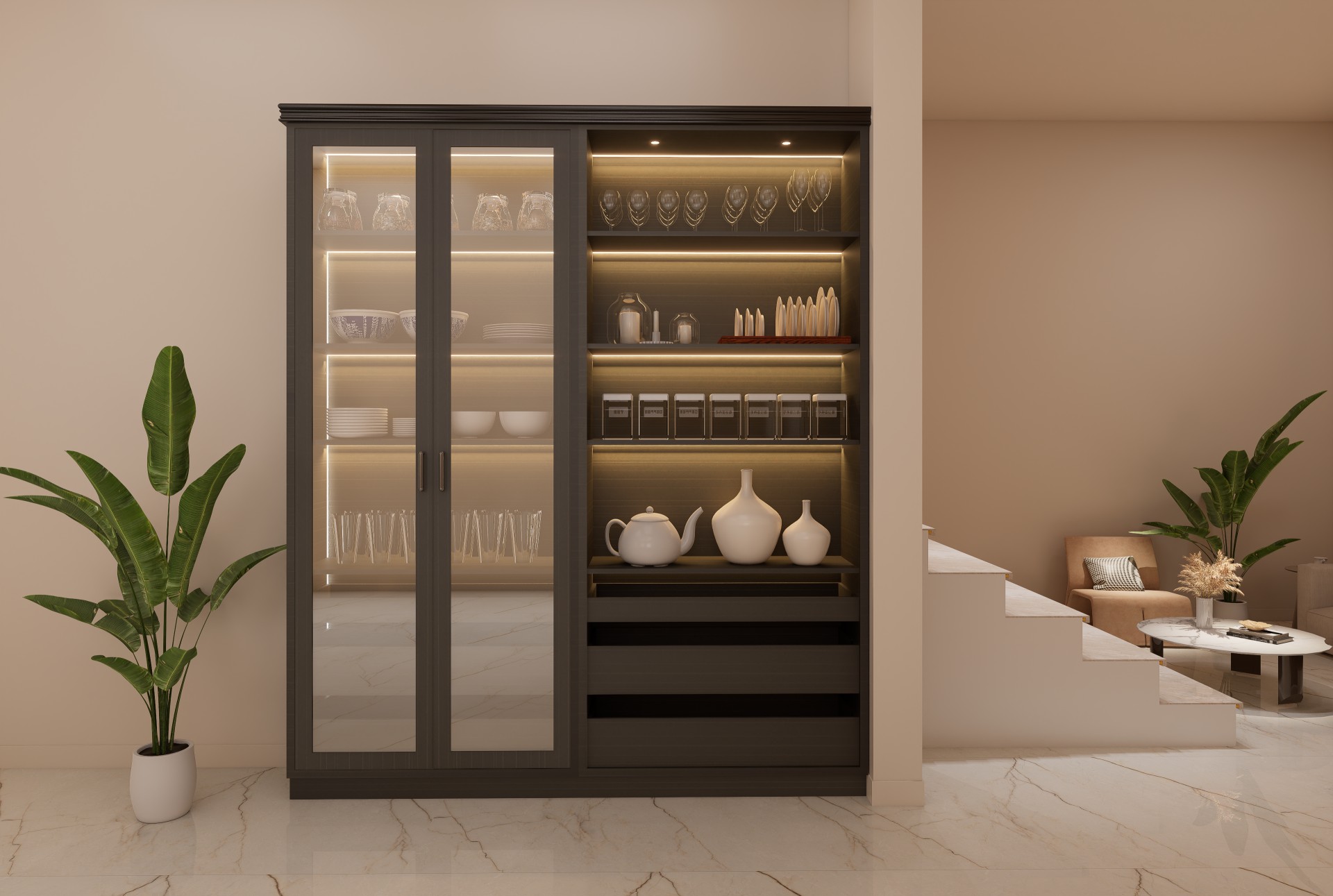 Brown laminates for crockery cabinets design