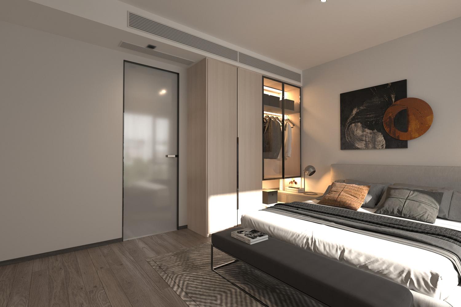 glossy white and walnut bedroom door design