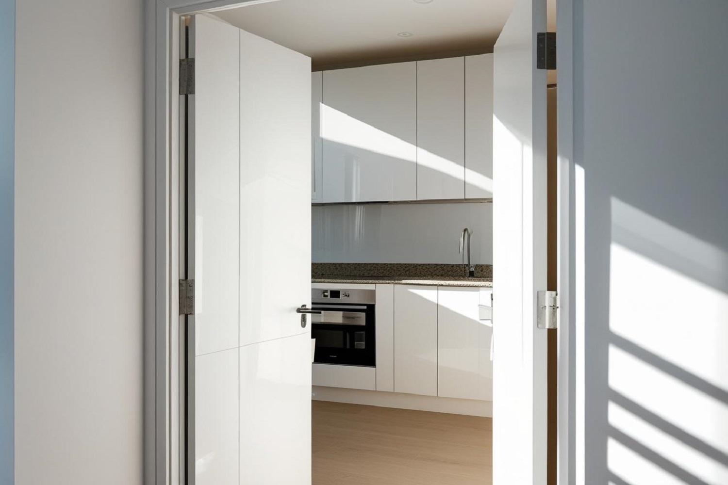 Modern Kitchen Door Designs in Matte White and Soft Grey Finishes
