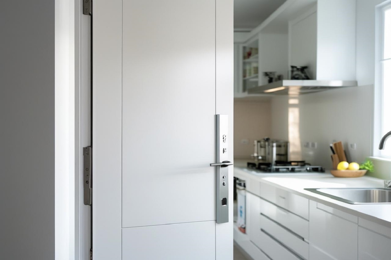 Compact Modular Kitchen Doors in Ash Wood and Gloss White Finish
