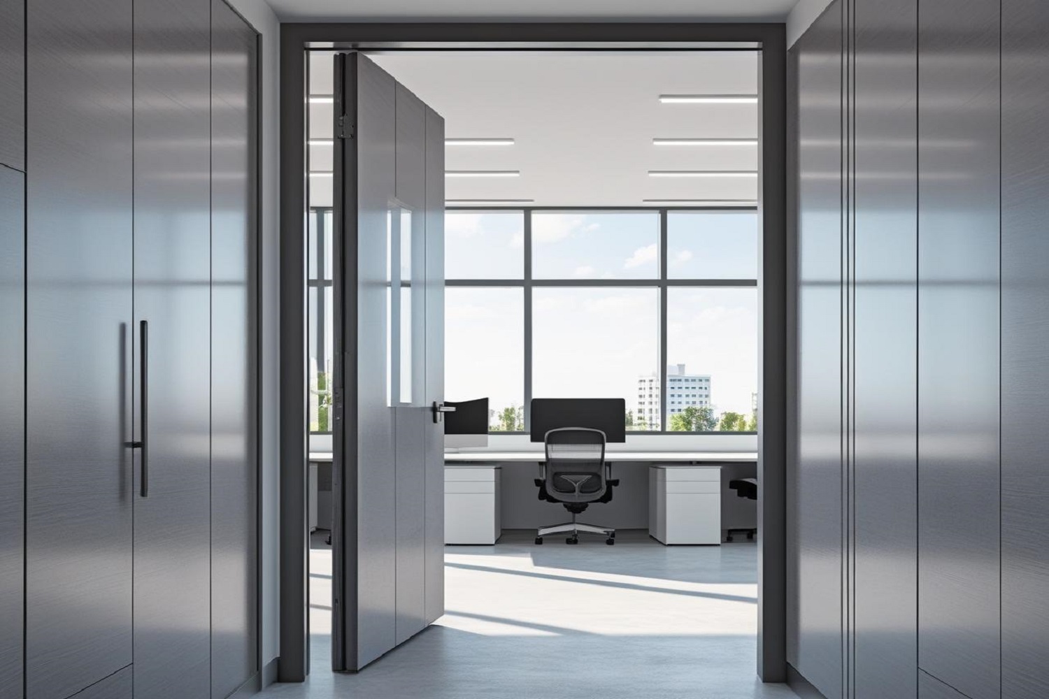Modern Office Door Designs in Textured Laminates and Soft Grey Tones