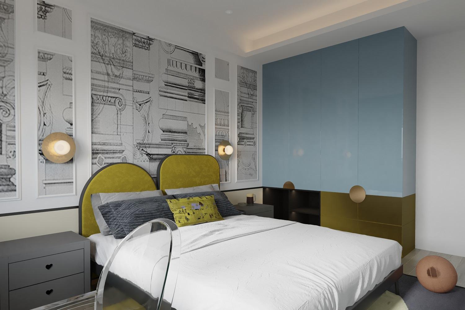 Space-Saving Small Wardrobe Designs in Light Wood and Matte Blue