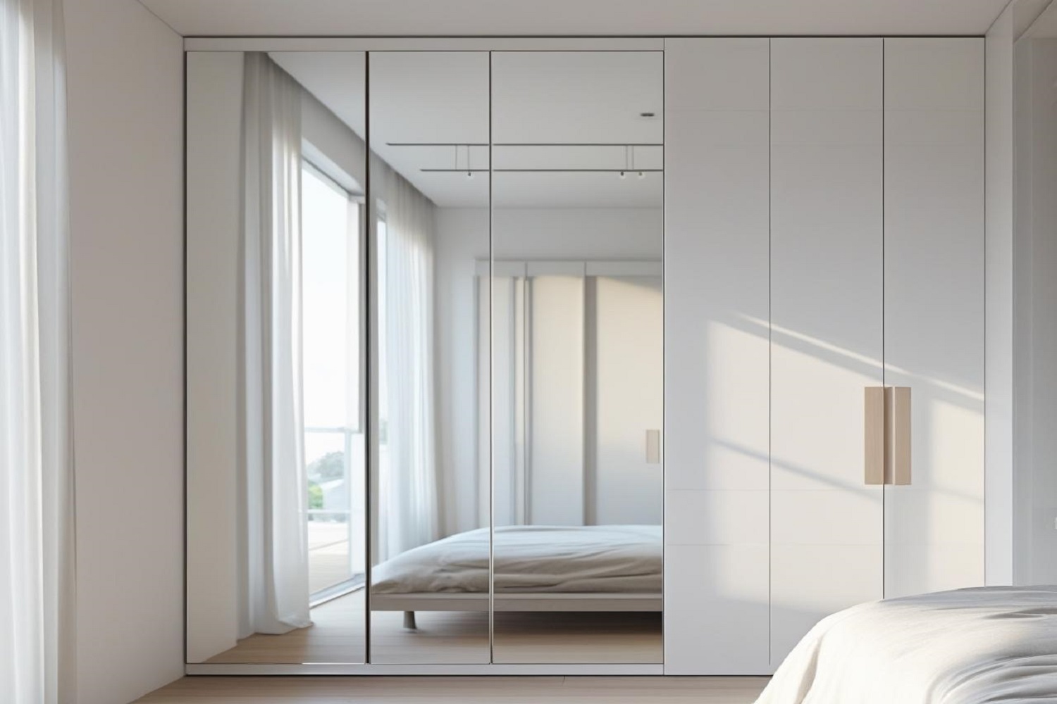 Glossy White Mirror Wardrobe Designs for a Spacious Bedroom Look