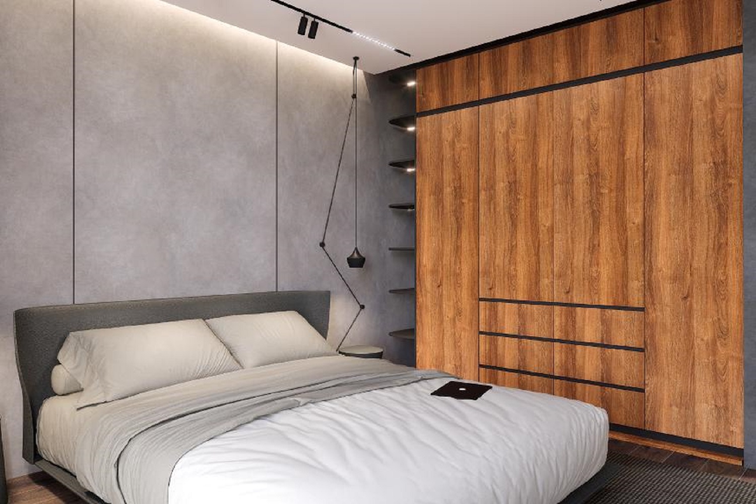 Glossy White and Walnut Wardrobe Door Designs for a Luxe Finish