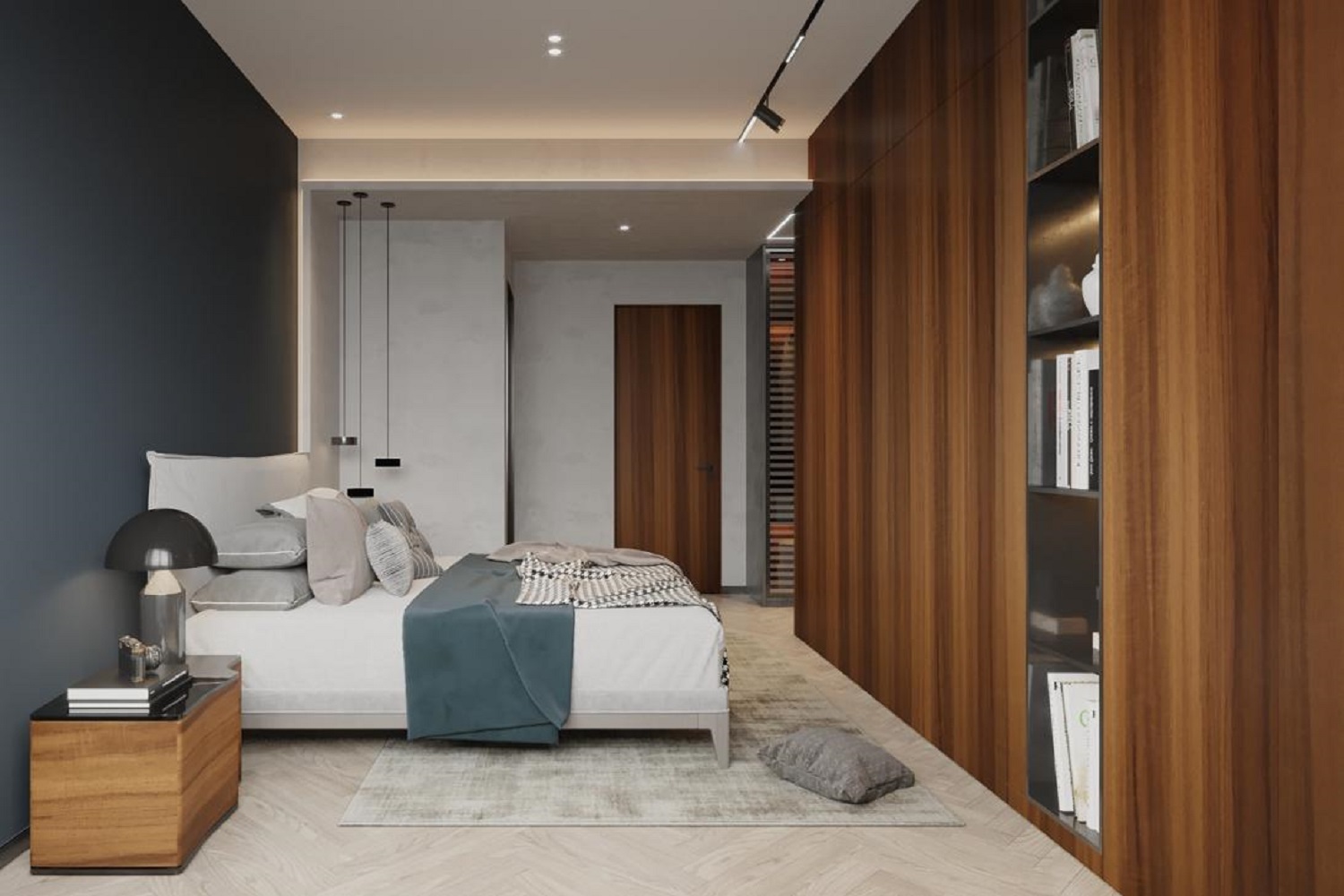 Modern 4-Door Wardrobe Designs in Champagne Wood and Teak Finish