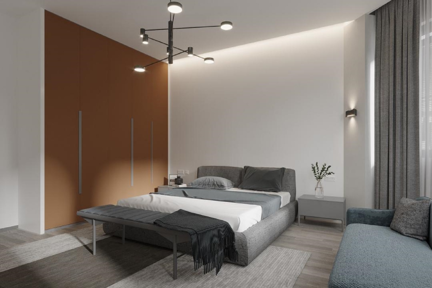 Sleek Wardrobe Door Laminate Designs in Ash Grey and Glossy Wood