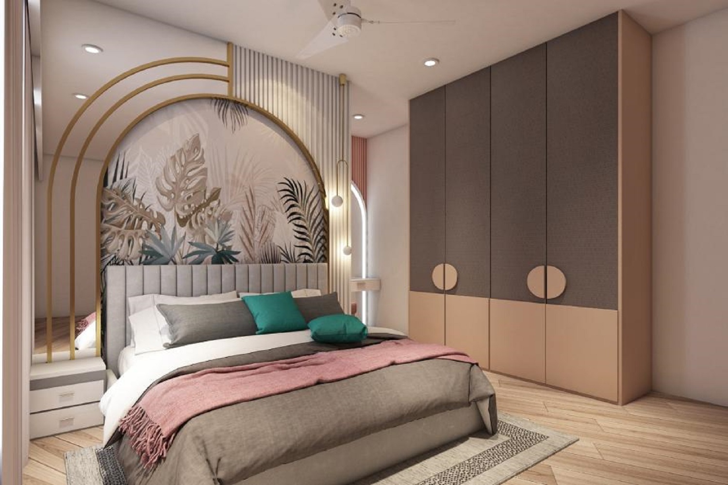 Classic 3-Door Wardrobe Designs in Deep Brown and Brushed Gold Accents