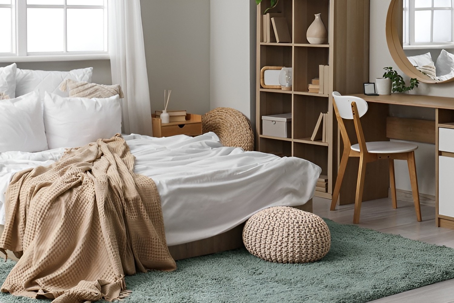 Two-Tone Brown Guest Room Interiors with Wooden Accents