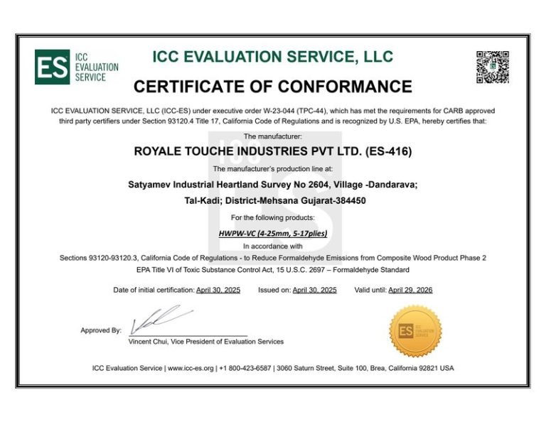 First page of ICC-ES Certificate of Conformance — CARB / EPA