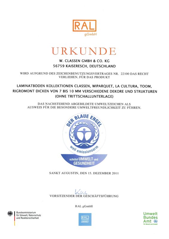 First page of Classen — Der Blaue Engel Certificate